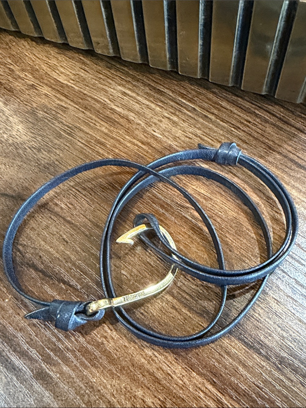 Miansai Navy Leather Wrap Bracelet Gold Hook Nautical Unisex Bracelet
